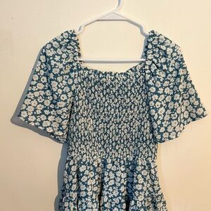Blue Floral Smocked Top